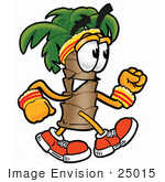 #25015 Clip Art Graphic Of A Tropical Palm Tree Cartoon Character Speed Walking Or Jogging