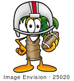 #25020 Clip Art Graphic Of A Tropical Palm Tree Cartoon Character In A Helmet Holding A Football