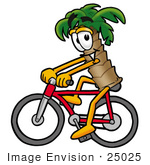 #25025 Clip Art Graphic Of A Tropical Palm Tree Cartoon Character Riding A Bicycle