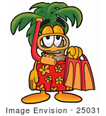 #25031 Clip Art Graphic Of A Tropical Palm Tree Cartoon Character In Orange And Red Snorkel Gear