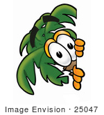 #25047 Clip Art Graphic Of A Tropical Palm Tree Cartoon Character Peeking Around A Corner
