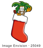 #25049 Clip Art Graphic Of A Tropical Palm Tree Cartoon Character Inside A Red Christmas Stocking