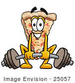 #25057 Clip Art Graphic Of A Cheese Pizza Slice Cartoon Character Lifting A Heavy Barbell