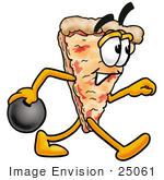 #25061 Clip Art Graphic Of A Cheese Pizza Slice Cartoon Character Holding A Bowling Ball