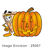 #25067 Clip Art Graphic Of A Cheese Pizza Slice Cartoon Character With A Carved Halloween Pumpkin