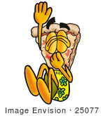 #25077 Clip Art Graphic Of A Cheese Pizza Slice Cartoon Character Plugging His Nose While Jumping Into Water