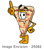 #25082 Clip Art Graphic Of A Cheese Pizza Slice Cartoon Character Pointing Upwards