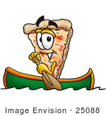 #25088 Clip Art Graphic Of A Cheese Pizza Slice Cartoon Character Rowing A Boat