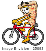 #25093 Clip Art Graphic Of A Cheese Pizza Slice Cartoon Character Riding A Bicycle