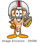 #25096 Clip Art Graphic Of A Cheese Pizza Slice Cartoon Character In A Helmet Holding A Football