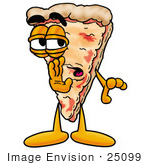 #25099 Clip Art Graphic Of A Cheese Pizza Slice Cartoon Character Whispering And Gossiping