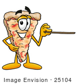 #25104 Clip Art Graphic Of A Cheese Pizza Slice Cartoon Character Holding A Pointer Stick