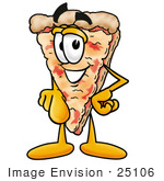 #25106 Clip Art Graphic Of A Cheese Pizza Slice Cartoon Character Pointing At The Viewer