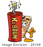 #25109 Clip Art Graphic Of A Cheese Pizza Slice Cartoon Character Standing With A Lit Stick Of Dynamite