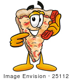 #25112 Clip Art Graphic Of A Cheese Pizza Slice Cartoon Character Holding A Telephone