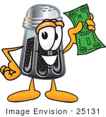 #25131 Clip Art Graphic Of A Ground Pepper Shaker Cartoon Character Holding A Dollar Bill