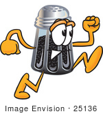 #25136 Clip Art Graphic Of A Ground Pepper Shaker Cartoon Character Running