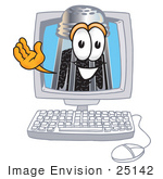 #25142 Clip Art Graphic Of A Ground Pepper Shaker Cartoon Character Waving From Inside A Computer Screen