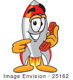 #25162 Clip Art Graphic Of A Space Rocket Cartoon Character Holding A Telephone