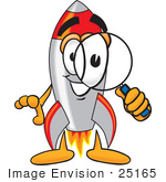 #25165 Clip Art Graphic Of A Space Rocket Cartoon Character Looking Through A Magnifying Glass