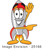 #25166 Clip Art Graphic Of A Space Rocket Cartoon Character Waving And Pointing
