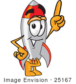 #25167 Clip Art Graphic Of A Space Rocket Cartoon Character Pointing Upwards