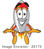 #25173 Clip Art Graphic Of A Space Rocket Cartoon Character Sitting