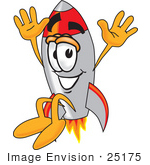 #25175 Clip Art Graphic Of A Space Rocket Cartoon Character Jumping