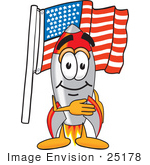 #25178 Clip Art Graphic Of A Space Rocket Cartoon Character Pledging Allegiance To An American Flag