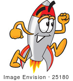 #25180 Clip Art Graphic Of A Space Rocket Cartoon Character Running
