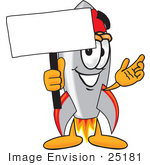 #25181 Clip Art Graphic of a Space Rocket Cartoon Character Holding a Blank Sign by toons4biz