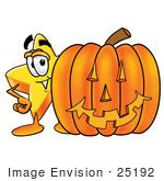 #25192 Clip Art Graphic Of A Yellow Star Cartoon Character With A Carved Halloween Pumpkin