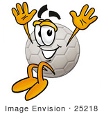 #25218 Clip Art Graphic Of A White Soccer Ball Cartoon Character Jumping