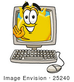 #25240 Clip Art Graphic Of A Yellow Sun Cartoon Character Waving From Inside A Computer Screen