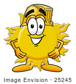 #25245 Clip Art Graphic Of A Yellow Sun Cartoon Character Wearing A Hardhat Helmet