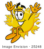 #25248 Clip Art Graphic Of A Yellow Sun Cartoon Character Jumping