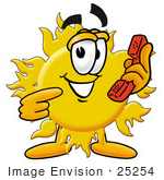 #25254 Clip Art Graphic Of A Yellow Sun Cartoon Character Holding A Telephone