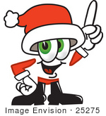 #25275 Clip Art Graphic Of A Santa Claus Cartoon Character Pointing Upwards