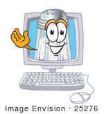 #25276 Clip Art Graphic Of A Salt Shaker Cartoon Character Waving From Inside A Computer Screen