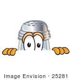 #25281 Clip Art Graphic Of A Salt Shaker Cartoon Character Peeking Over A Surface