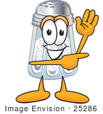 #25286 Clip Art Graphic Of A Salt Shaker Cartoon Character Waving And Pointing