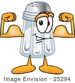 #25294 Clip Art Graphic Of A Salt Shaker Cartoon Character Flexing His Arm Muscles
