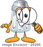 #25295 Clip Art Graphic Of A Salt Shaker Cartoon Character Looking Through A Magnifying Glass