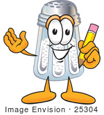 #25304 Clip Art Graphic Of A Salt Shaker Cartoon Character Holding A Pencil