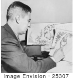 #25307 Stock Photography Of Cartoonist And Author Dr Seuss Or Theodor Seuss Geisel Creating Illustrations For How The Grinch Stole Christmas