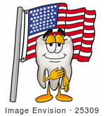 #25309 Clip Art Graphic Of A Human Molar Tooth Character Pledging Allegiance To An American Flag