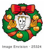 #25324 Clip Art Graphic Of A Human Molar Tooth Character In The Center Of A Christmas Wreath