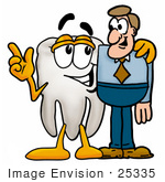 #25335 Clip Art Graphic Of A Human Molar Tooth Character Talking To A Business Man