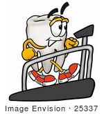 #25337 Clip Art Graphic Of A Human Molar Tooth Character Walking On A Treadmill In A Fitness Gym