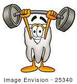 #25340 Clip Art Graphic Of A Human Molar Tooth Character Holding A Heavy Barbell Above His Head